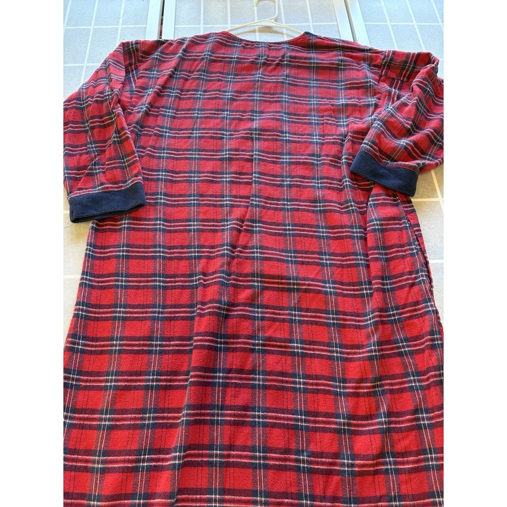 Vtg Grinch Christmas Flannel Night Gown Women Sz M Embroidery Plaid Moomoo Dress - Picture 7 of 7